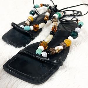 Zara, Black with multi color jewel beads, Sandal, 38